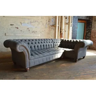 Chesterfield Ecksofa Sofa Couch Ledersofa Polster Eck Couch Garnitur Design #332 - Grau