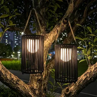 TRIROCKS Solarlaternen für den Garten, 2er-Pack große schwarze Rattan-Solarleuchten, wasserdichte Solar-Gartenlaternen für Terrasse, Weg und Hofdekoration (schwarz)