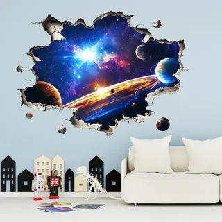 Wandtattoo Schlafzimmer, Wandtattoo Weltraum Wandaufkleber für Kinderzimmer Junge Jugendzimmer, Galaxie-Tapete, Personalisierte Wand- und Türdekorationen, selbstklebend, wasserfest, 3D Kosmos Thema