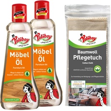 POLIBOY Möbel Öl - nährendes Holzpflegemittel für Holzmöbel - farbloses Holzöl - 2x 200ml mit Baumwolltuch - Made in Germany