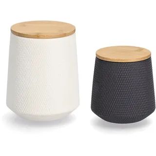 Zeller Present Vorratsdose Set, 580ml, Ø 11 x 11,4 cm;1080ml, Ø 13 x 15,4 cm, 2 Stk. tlg. edles Design, Bambus/Keramik, 580/1080 ml, schwarz-weiß