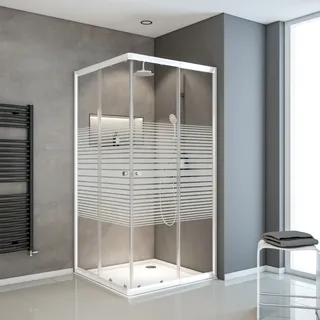 Schulte Eckdusche mit Schiebetür 90 x 175 cm Alpinweiß Sicherheitsglas, Motivglas