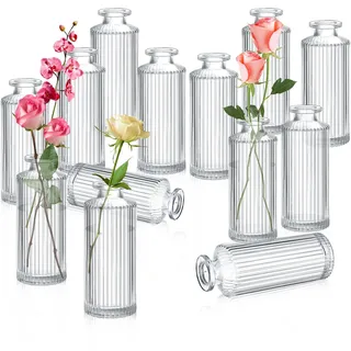 Lvefyti 12 Stück Knospe Wases, Glasflasche Vasen klar kleine Vasen hoch dekorative Vase Füller für Tafelaufsätze Apotheke Gläser Vase für Haus Hochzeit Braut Dusche Dekor