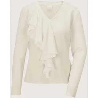 Langarmbluse MADELEINE "Volantbluse Elegante Seidenbluse mit V-Ausschnitt", Damen, Gr. 34, weiß (wollweiß), Obermaterial: 95% Viskose CV. 5% Elasthan EL., Modern, V-Ausschnitt, Blusen Langarmbluse