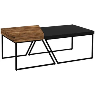Homcom Couchtisch 2er Set Beistelltisch mit Stahlrahmen, Geometrischem Industriedesign , Holzwerkstoff , Nachbildung , einzeln stellbar,Rechteckig , Haarnadel , 60x42x80 cm , Wohnzimmer, Wohnzimmertische, Couchtische