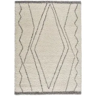 ECCOX - Gobi Hochflor-Teppich aus Polypropylen mit Jutefuß, weicher und strapazierfähiger Teppich, für Eingang, Wohnzimmer, Esszimmer, Schlafzimmer, Ankleidezimmer, Weiß (160 x 230 cm)