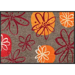 Erwin Müller Fußmatte Koblenz, Schmutzfangmatte, Fußabtreter rutschhemmend, Blumenmotiv braun/rot Größe 60x85 cm - robust, langlebig, pflegeleicht, für Fußbodenheizung geeignet