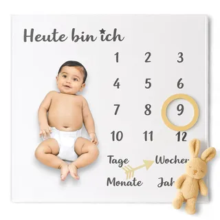 Baby-Decke Meilensteindecke Monatsdecke Fotodecke für Baby Milestone Fotografie-Requisiten Hintergrund-Tuch Deutsch 100x100cm (weiß/schwarze Schrift)