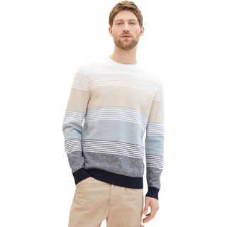 TOM TAILOR Herren Strickpullover mit Farbverlauf, 35030 - Beige White Stripe Design, M