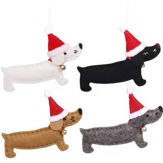 4 Stück Dackel Weihnachtsbaumschmuck, Weihnachtsdeko Dackel lustig Weihnachtsbaum Anhänger, Klein Weihnachtsschmuck Anhänger Weihnachten Deko für zu Hause Weihnachten Party