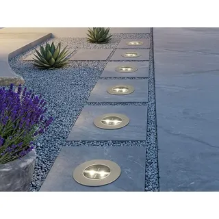 6er Set Solar Einbaustrahler Außen rund mit Tag/Nacht Sensor Bodeneinbauleuchten