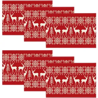 Artoid Mode Rot Rentier Weihnachten Platzsets 6er Set, 30x45cm Winter Xmas Tischset Waschbar Platzdeckchen Küche Party Deko
