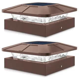 Peasur Pfostenleuchte Solar, 3 Modi 10x10CM Pfostenkappe Solar, Pfostenlichter für Zaunpfosten Vinyl-Holzpfosten, Wasserdicht Solarlampe Außen für Hölzerne Pfosten, Zaun, Terrasse, Brown 2 Stück