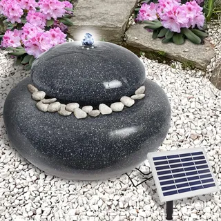 Solar Springbrunnen Wasserspiel für Garten, Gartenteich (QUELLSTEIN) | mit LED-Licht und Akku