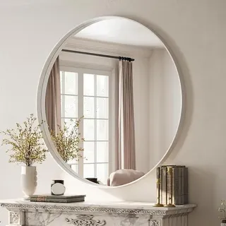 runder Wandspiegel 120 cm, tiefer Metallrahmen, Silber | Badspiegel mit gebürstetem Rahmen für Badezimmer, Wohnzimmer und Eingangsbereich, markantes Tiefenprofil - Silber