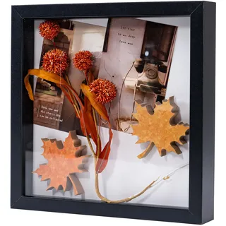 Muzilife 3D Bilderrahmen mit Echtglas 22x22 cm Holz, Tiefer Objektrahmen zum Befüllen für Wandbehang oder Desktop, Shadow Box Frame als Geschenk für Familie Freunde usw. (Schwarz, 22x22cm)