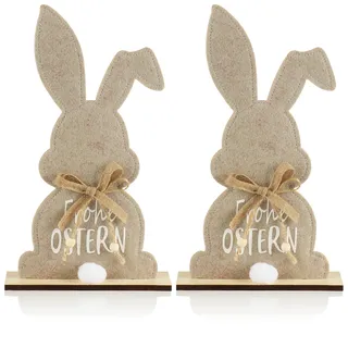 com-four® 2X Deko Aufsteller für Ostern - Niedlicher Filz-Osterhase - Osterdeko zum Hinstellen - Osterdekoration aus Holz, Filz und Jute