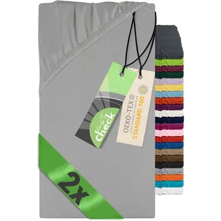 Emily ́s Check 2er-Pack Spannbettlaken für Kinder- und Babybettmatratzen 1493.2123, 60 x 120 cm, Silbergrau