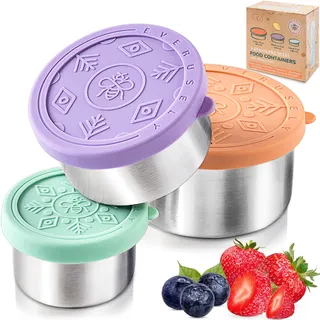 Everusely - Edelstahl-Lebensmittelbehälter - 3er Pack, Bright - Metall-Lunchbox Snackbehälter für Büro, Aufbewahrung zu Hause - Auslaufsichere Deckel