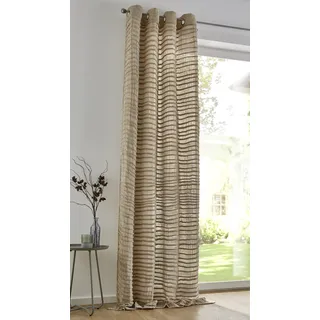 Vorhang KUTTI "Crinkle allover" Gr. 1, beige (natur), B:130cm H:145cm, Leinenstruktur, Baumwolle, Polyester, Gardinen, Vorhang, Musselin-Struktur, Handmade, Ösen Aufhängung, Halbtransparent