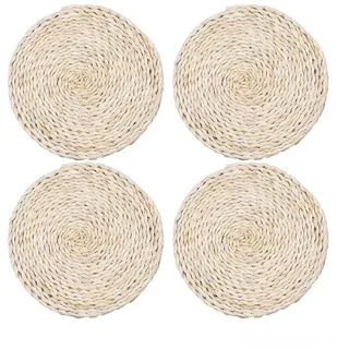 Alnicov 4 handgefertigte gewebte Platzsets, 25 cm, runde Untersetzer, Reine natürliche Maisschalen, gewebtes Tischset, handgefertigt, Küche, Esstisch, wärmeisolierte Unterlage