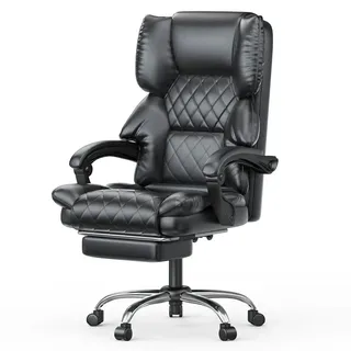 Rattantree Chefsessel mit Fußstütze Ergonomisch PU Leder Höhenverstellbar Schwarz , 62x117x71 cm , Büromöbel, Bürostühle, Chefsessel