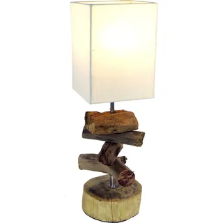 Tischlampe 15 x 50 x 15 cm Treibholz Tischleuchte Holz Lampe Teakholz Deko - Beige