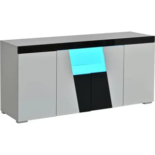 Merax Sideboard 140x40x65 cm 4 Türen Stauraumschrank LED Weiß Schwarz