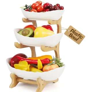 DWDHYEAN Obst Etagere Obstschale 3 Stöckig Platzsparendes Obstkorb Etagere für die Familie Obstschale Modern mit Hölzernen Ständer für Gemüse, Obst, Snacks