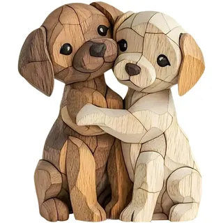 Komergave Hunde Holz Deko, 2D Flache Holzfiguren, Niedliches Hunde Holzfigur, Gemütliche Deko Figur Ornamente für Paare Kinder Frauen Männer für Büro Schreibtisch Bücherregal Badezimmer (cremefarben)