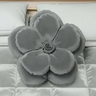 PETTI Artigiani Italiani - Blumenkissen aus Samt mit Füllung, Schlafzimmer Kissenbezüge, Dekokissen in Blumenform, Kissen Samt dunkelgrau Blume 1 Stück - Durchmesser 50 cm