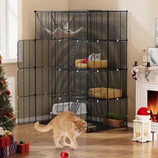 YITAHOME 4-stöckiger Großer Katzenkäfig mit Hängematte, 4 Türen, 3 Leitern, Katzengehege Catio-Metalldraht-dichte Zwinger für 1–3 Katzen, Abnehmbarer Laufstall für Kleintiere, 104 x 72 x 140 cm