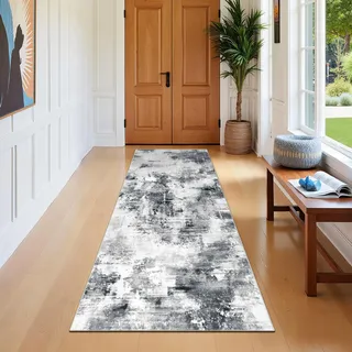 SHACOS Langer Teppich Läufer Flur rutschfest 80x200 cm, Kurzflor Teppichläufer Modern, Küchenteppich Waschbar, Flurteppich Läufer Lang Flurläufer Teppich Läufer für Flur,Küche, Wohnzimmer, Grau
