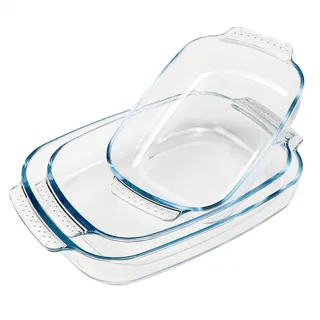 pantrytine Backformen Set of 3 - Auflaufform Groß Ofenfest - Lasagne Auflaufform Glas - Rechteckig Baking Tray - Tiramisu Form - Mikrowellengeschirr Glas Backblech