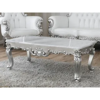 Couchtisch Regina Moderner Barock Stil Wohnzimmertisch Blattsilber Marmorplat...