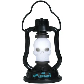 FIESTAS GUIRCA | Deko-Laterne Totenkopf - Schwarz Weiß 15 cm | Mit Sound & Licht | 15 cm Höhe | PVC | Tragegriff | Batterien Separat | Halloween, Karneval & Fasching