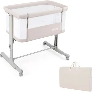 Costway 3 in 1 Beistellbett, Reisebett Baby mit Matratze, Babybett & Babywiege & Kinderbett 5-stufig höhenverstellbar neigbar, Stubenwagen Beige - Beige