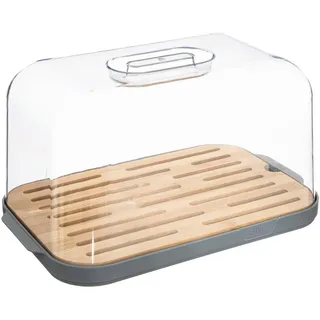 5 five simply smart 5five Brotkasten „Fresh Eat Grey“, 29 x 18 x 16 cm, mit Bambus-Schneidebrett – Küchenaufbewahrung, Brotkasten