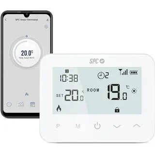SPC Vesta Thermostat – WLAN-Heizungsthermostat für Gasheizkessel, intelligente App-Steuerung, kompatibel mit Alexa/Google, Erkennung offener Fenster, programmierbar und wandmontiert – Weiß