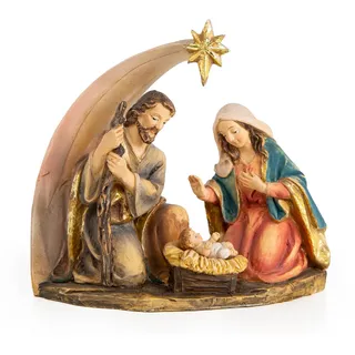 Kleine Krippen-Figur: Weihnachtskrippe, Deko Krippe Weihnachten & Advent, Tischkrippe, Weihnachtsfiguren zum Hinstellen Innen, Weihnachtsdeko Figuren, Dekofigur Klein Heilige Familie, 12 x 11,5 cm