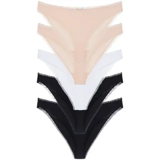 Dorina Essential Cotton Brazilian Slips Multi-Pack (3er-Set) - Cheeky Silhouette, Atmungsaktiver Stoff, Spitzenbesatz, Schwarz, Weiß und Beige