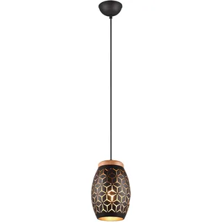 Trio Bidar 1-flg. Durchmesser 60 cm Metall Schwarz matt/goldfarbig, Holz naturbelassen