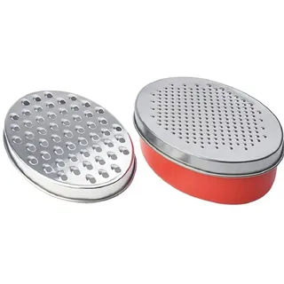 MAGICVOGEL Käsereibe mit Behälter,Edelstahl 2 Reibeflächen Küchenreibe Gemüsehobel Zitronenschaber Parmesanreibe Kartoffelreibe Gurkenhobel Handreibe mit Box (Rot)