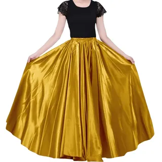 BACKGARDEN Maxi-Midirock für Damen, 90 cm, Satin, lang, elastische Taille, für Bauchtanz, Prinzessinnen-Party, Cosplay-Kostüm, Deep Gold, Einheitsgröße