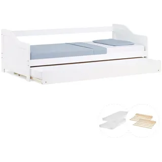 Homestyle4u Ausziehbett Weiß Holz, Kiefer, 90x200 cm Schlafzimmer, Betten