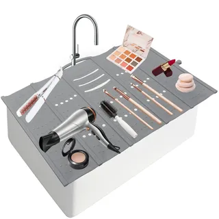 Mofason Große Badezimmer-Waschbecken-Make-up-Matte, platzsparend, Silikon-Make-up-Organizer-Abdeckung für die Arbeitsplatte, kleines Badezimmer, Zubehör, Wohnmobil, Reisen, faltbar, Gadgets, Grau