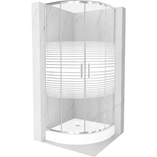 Mexen Rio halbrunde Duschkabine 90 x 90 cm, Gestreift, Chrom + Duschwanne Rio, Weiß - 863-090-090-01-20-4710