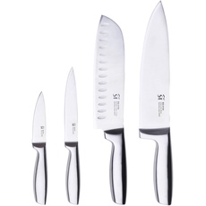 SAN IGNACIO Compact - 4-teiliges Messerset aus Edelstahl - 1 Kochmesser 20cm + 1 Santokumesser 17cm + 1 Allzweckmesser 12cm - 1 Gemüsemesser - Satinierte Klinge