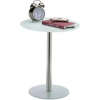 Relaxdays Beistelltisch Weiß Glas Edelstahl 53 x 43 x 43 cm