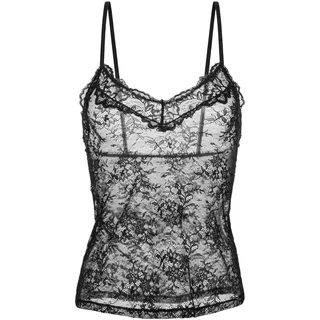 Dorina Spitzen-Top/Camisole Origins – Eng Anliegend (Tight-Fit), Verstellbare Träger, Komplett mit Spitzenbesatz, Picot-Gummizug, Schleifen-Detail, Schwarz